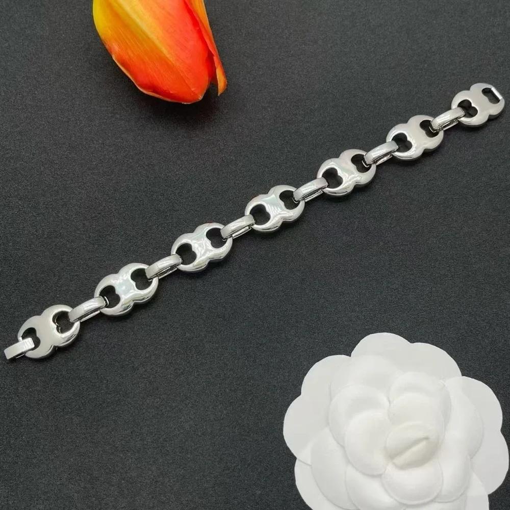 Tory Burch Polished Silver-Link Logo Bracelet